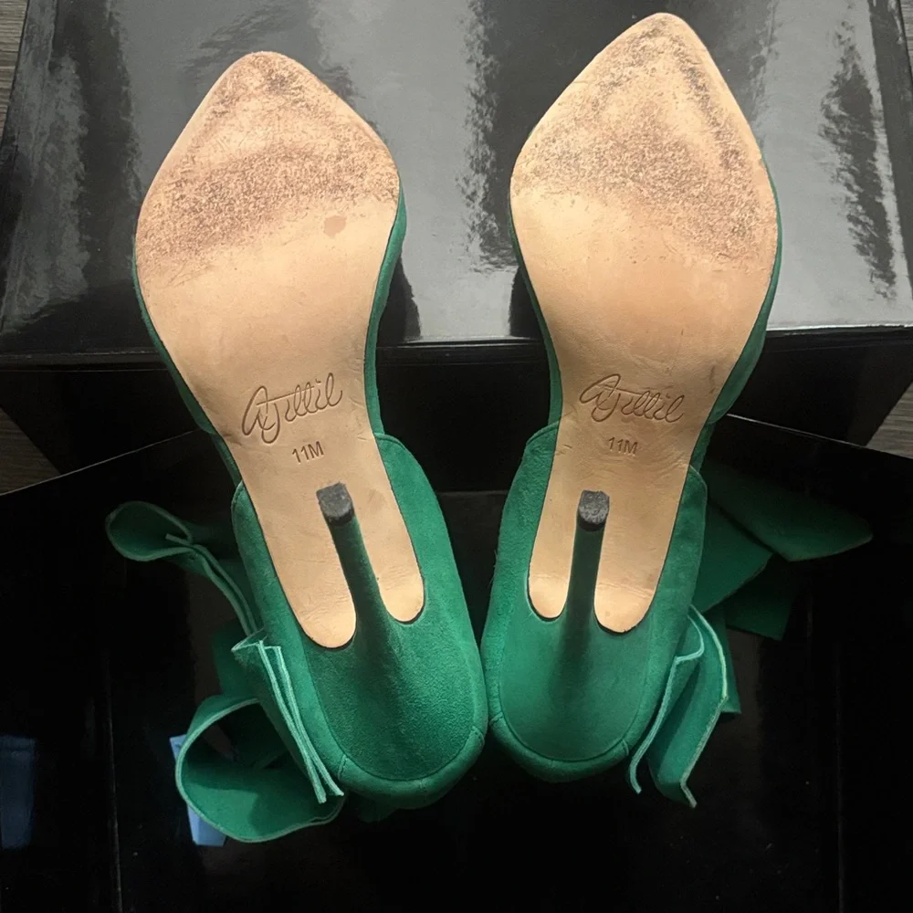 Green Suede Bow-Accent Stiletto Heels